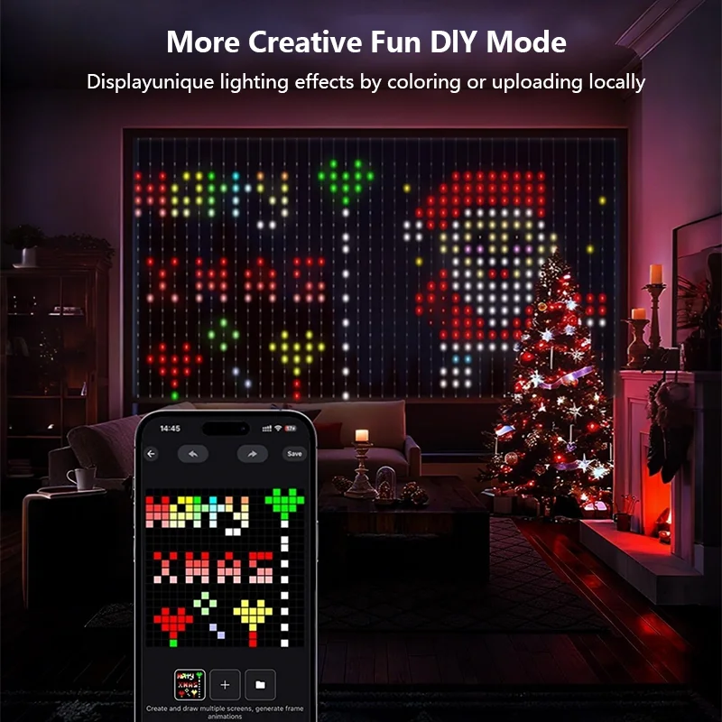 Led Smart Curtain Lights New year's garland App RGB Fairy Lights DIY Pattern Music Ambient Lighting For Home Holiday Party