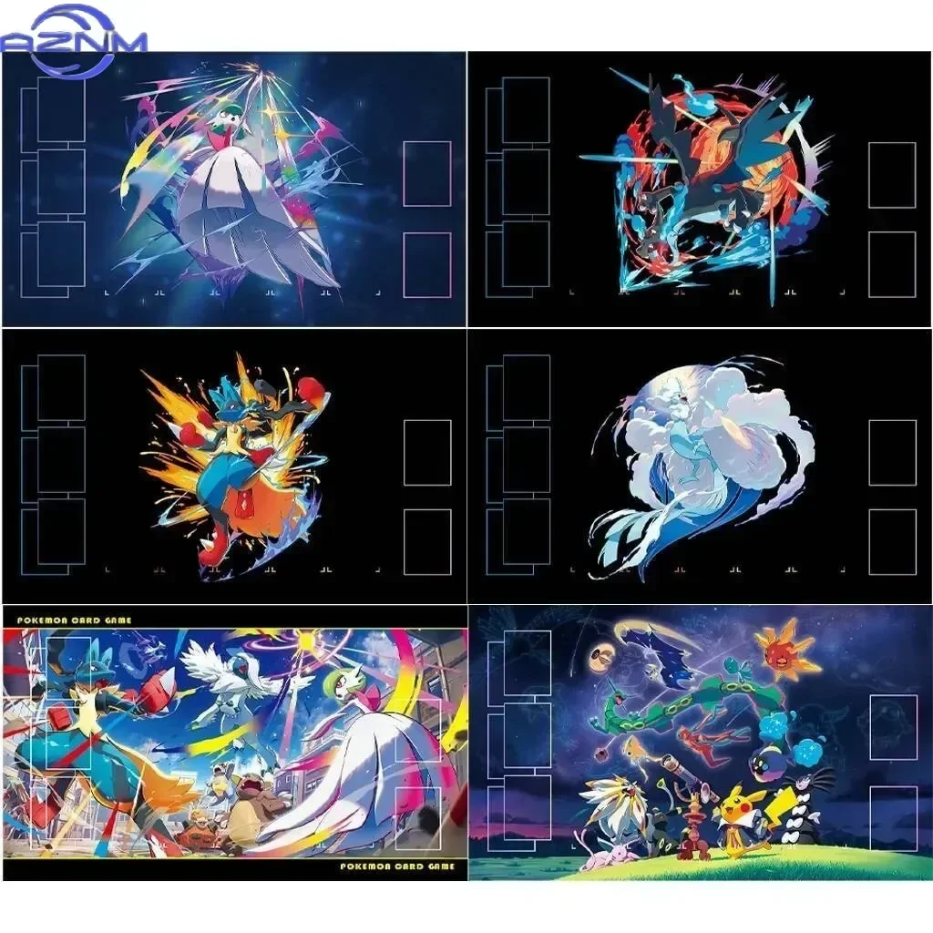 Rubber Mousepad, Dynamic Action Anime TCG Playmat with Card Layout Zones, Non-slip Large Desk Mat for Trading Card Game