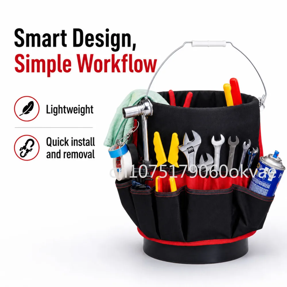 Bucket Tool Organizer Heavy Duty Oxford Cloth Garden Storage Bag Multi-Pocket Tool Pouch for Home Repair Gardening DIY