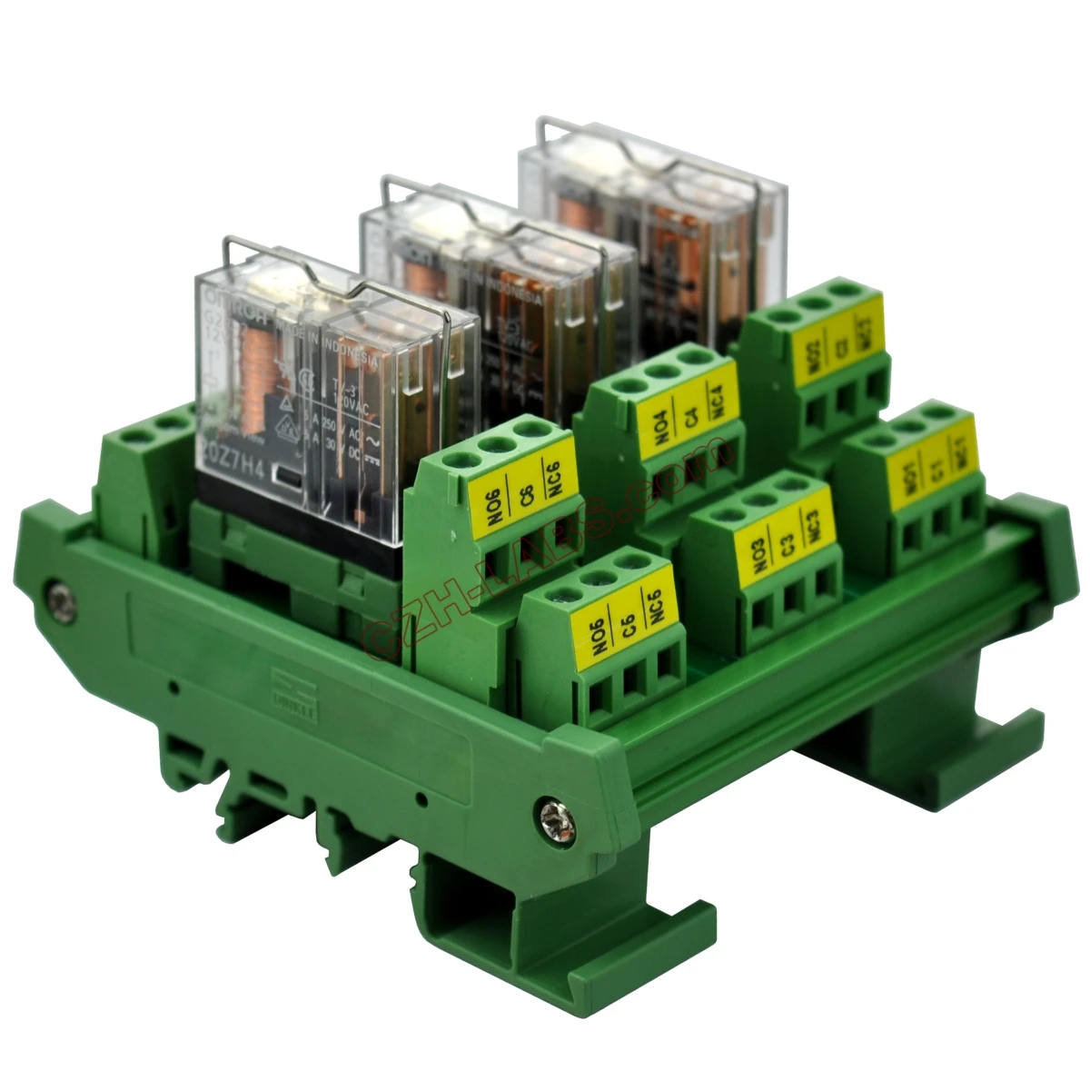 

DIN Rail Mount AC/DC 12V Control 3 DPDT 5Amp Pluggable Power Relay Interface Module.