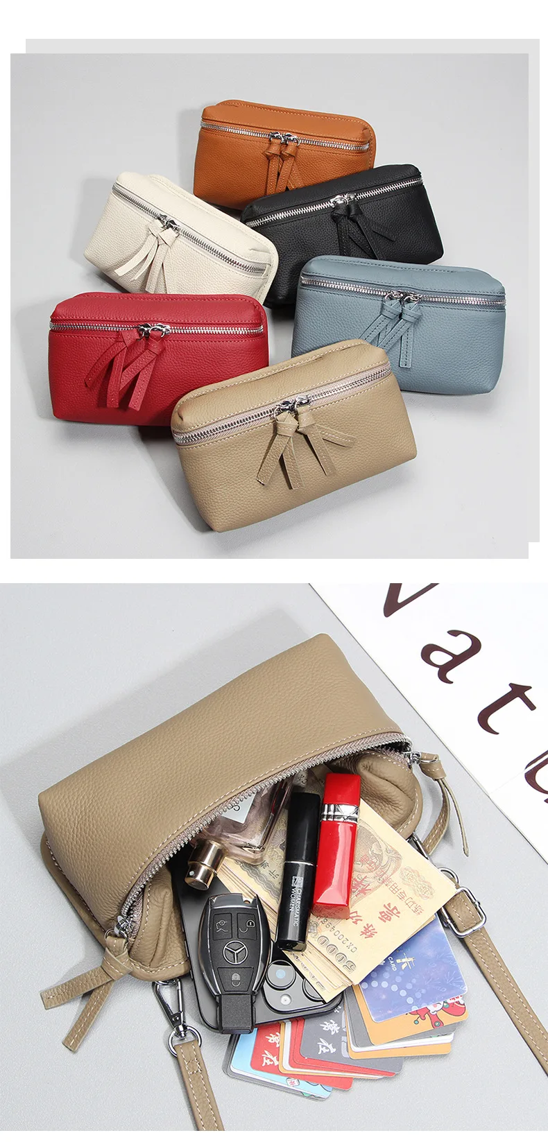 Brand Women phone Wallet Genuine Leather Shoulder Messenger Bag female Clutches purse Light weight small crossbody bag balck view 5