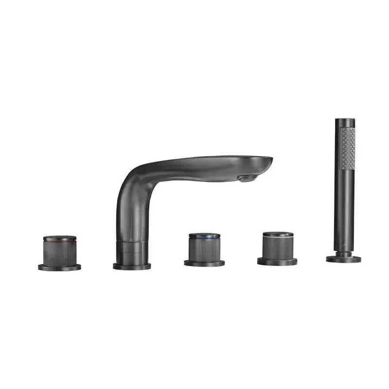 #Solid Brass Bathtub Faucet, 5-Hole Deck Mounted, Swivel Spout, Separate Hot and Cold Handles, Hotel and Home Use
