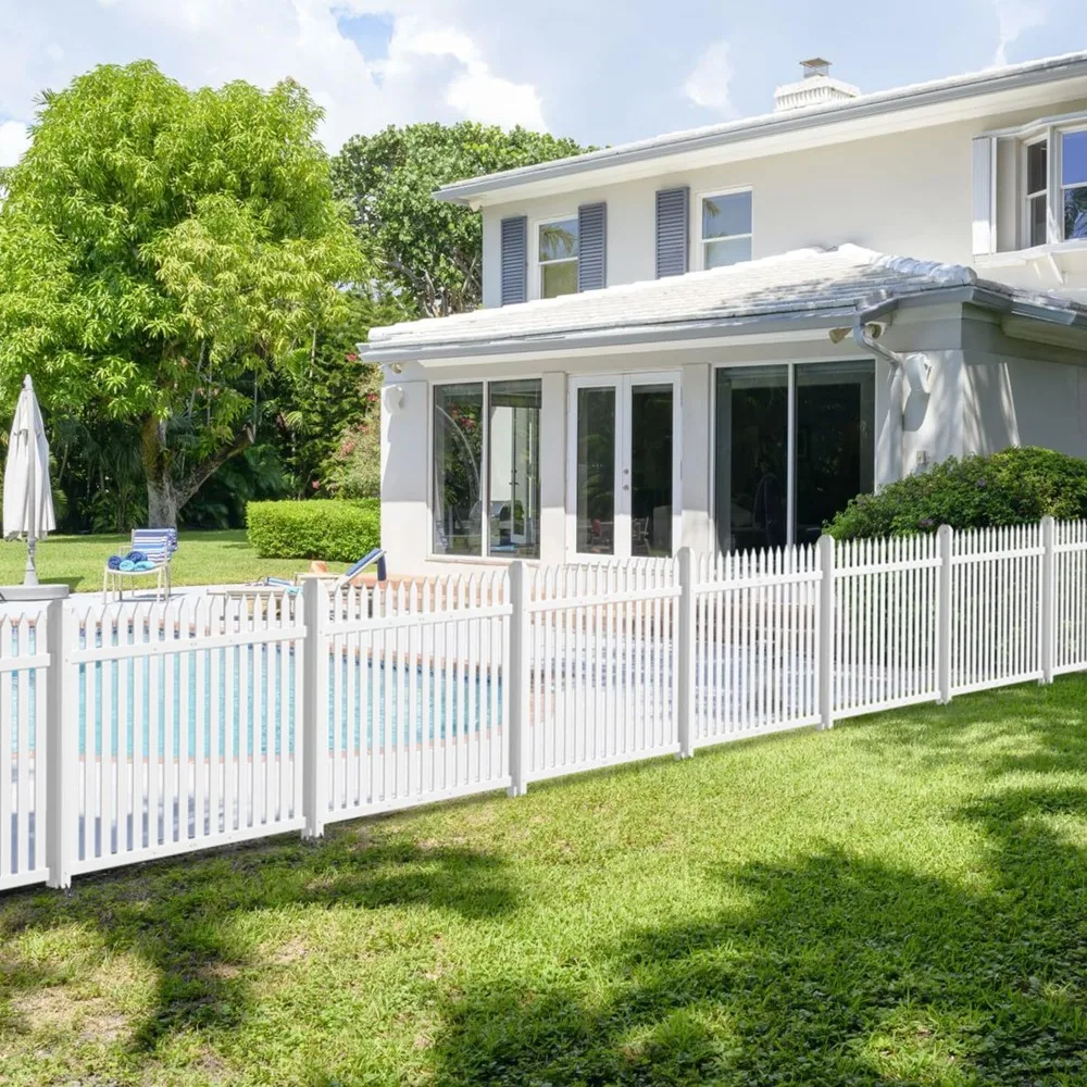 

White Pointed Stake Fence Boards with Ground Nail Decorative Fence, Long Vinyl, 30 in X 84 in