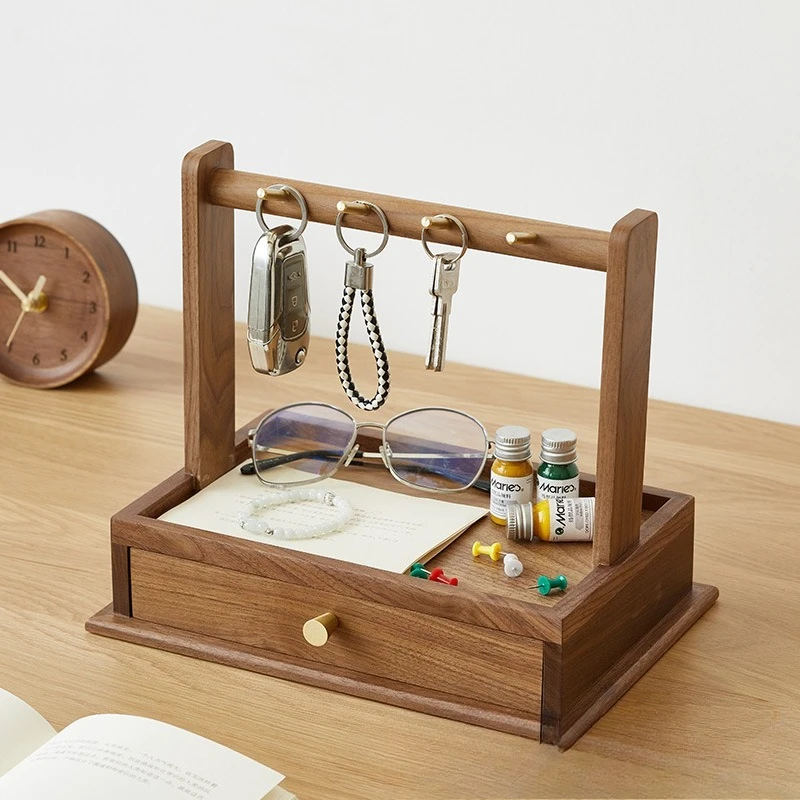 

Entry door, entrance key, hanger, drawer type storage box, desktop wooden sundries sorting box, jewelry, cosmetics box.