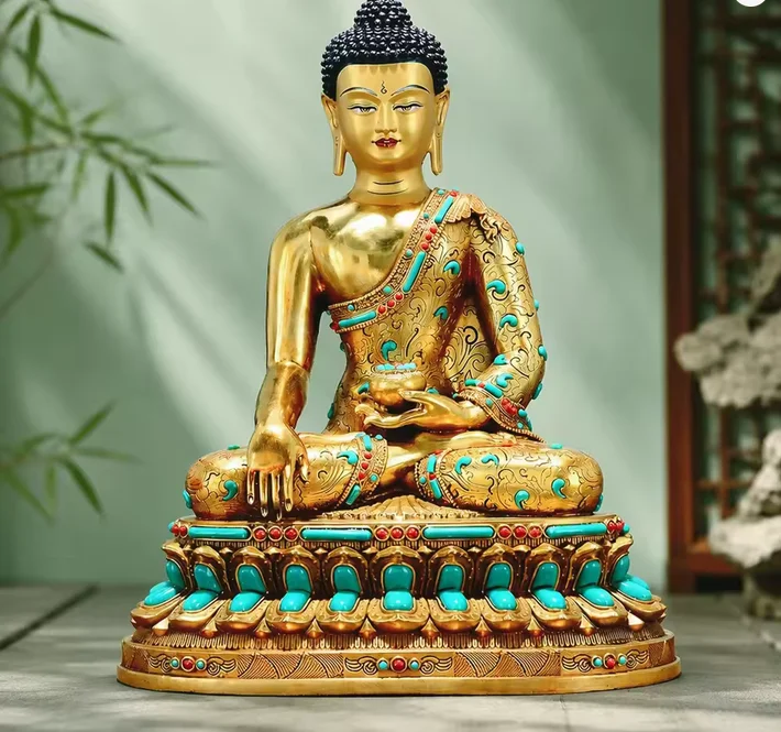 Gilded Brass Akshobhya Buddha Statue Statue Tibetan Shakyamuni Amitabha Medicine Buddha Sculpture Altar Decor,47cm,31cm,21cm