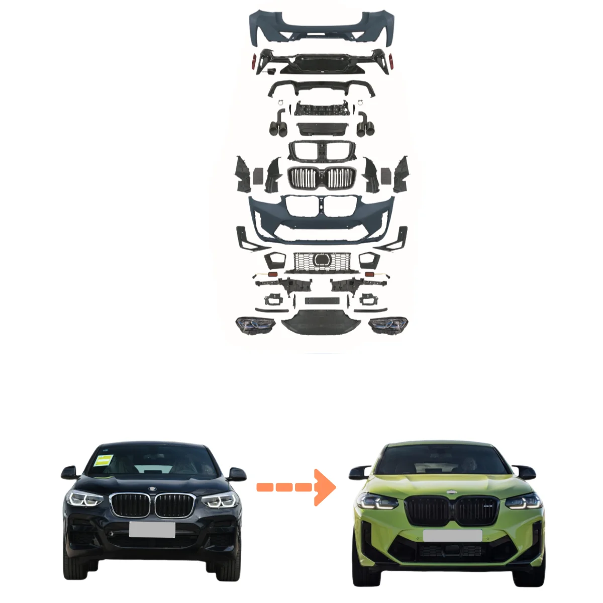 

Hc Body Kit for BMWs X4 G02 2018-2021 Upgrade to X4M 2022+ Front Rear Bumper Headlight Grille