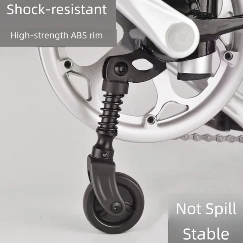 Bike Support Wheel Accessory for Parking and Daily Use, Pivoting ABS Balance Aid with Carry Storage and Side Stop Control, 69HD