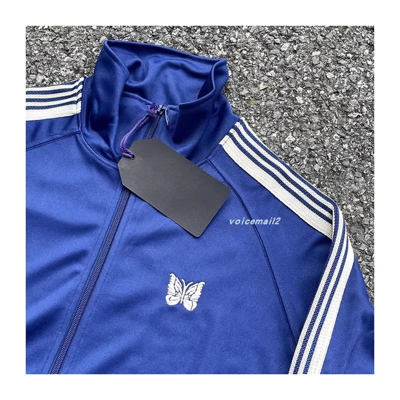 

2025ss Nee dles Track Jacket Men Women Best Quality Butterfly Embroidery White Striped Zipper Jackets Inside Tags