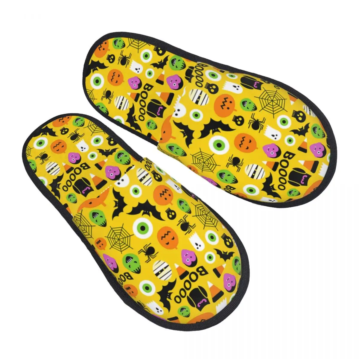 

Custom Halloween Pumpkins Ghosts Skulls Pattern Memory Foam Slippers Women Cozy Warm House Slippers