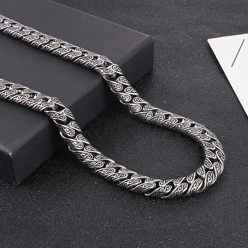 Fongten 70cm Vintage Totems Neckalce For Men Silver Color Stainless Steel Viking Link Chain Hip Hop Cool Men\'s Choker Jewelry