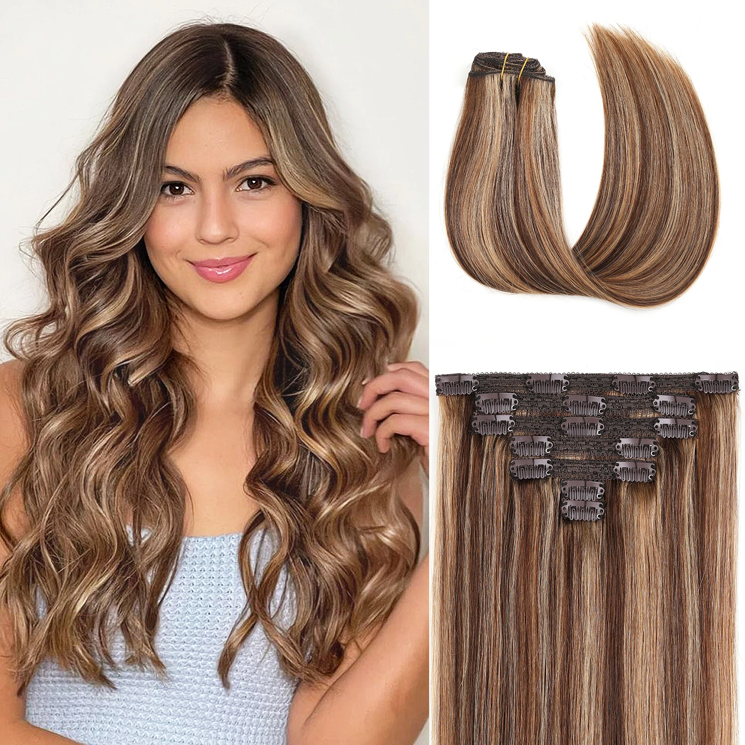 

Накладные пряди из натуральных человеческих волос Remy, 7 шт., 70 г, двойной шов, оттенок 4/27: от шоколадно-коричневого до карамельно-русого