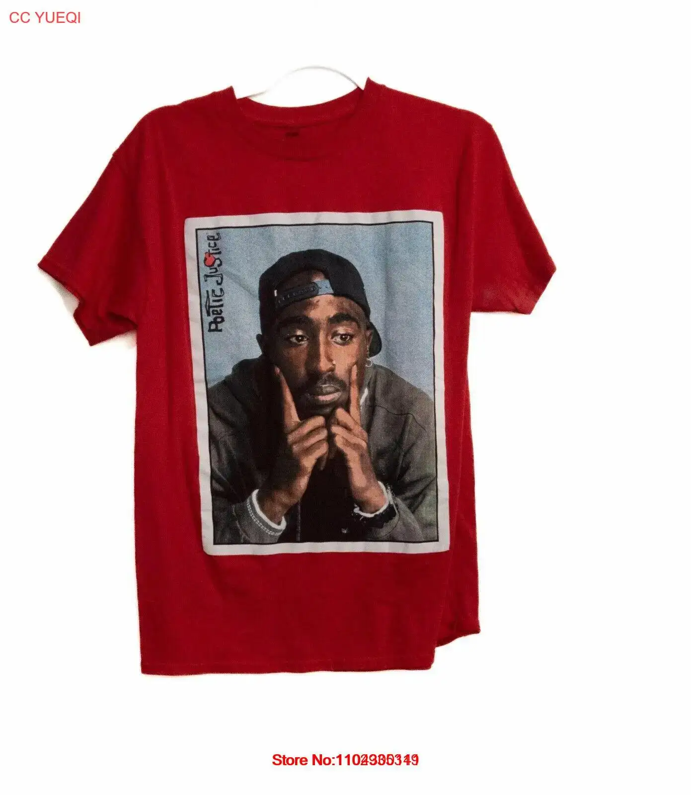 Poetic Justice Mens Red Cotton T-Shirt Tupac Graphic Short Sleeve Crew Neck M