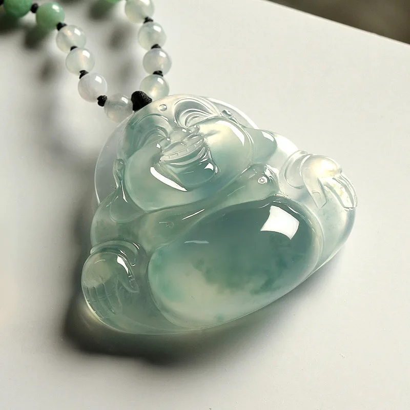 Ice Maitreya Pendant for Women, Laughing Buddha with a Big Belly, Jade Jewelry