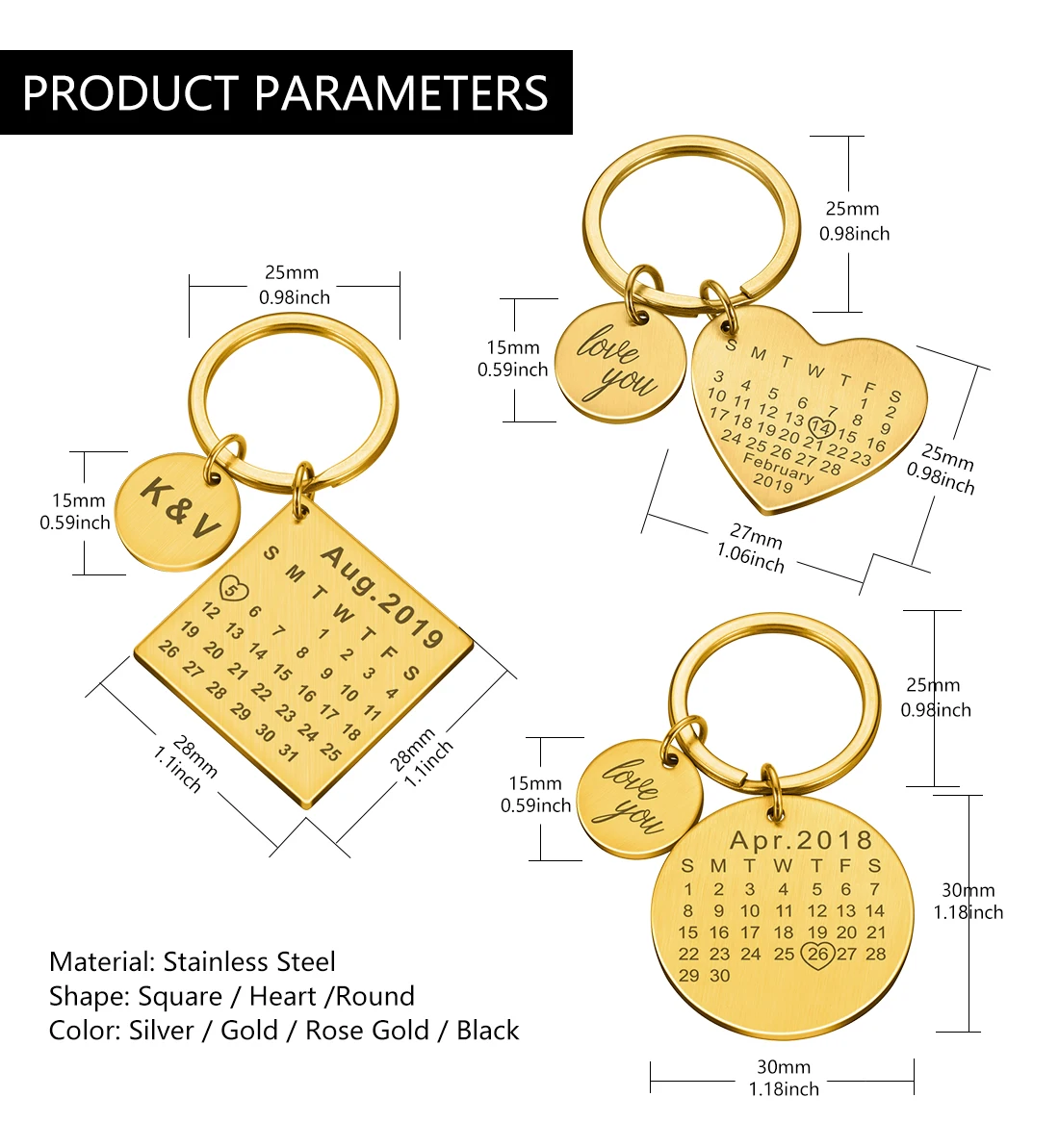 Personalized Calendar Keychain Engrave Date Keyring for For Boyfriend Girlfriend Family Gift Stainless Steel No Fading Key Ring