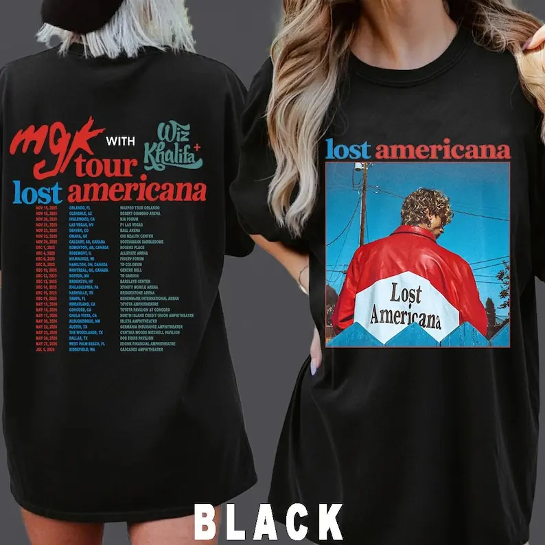 

Рубашка MGK Lost Americana Album Art, футболка Wiz Khalifa Tour Merch, черная концертная рубашка