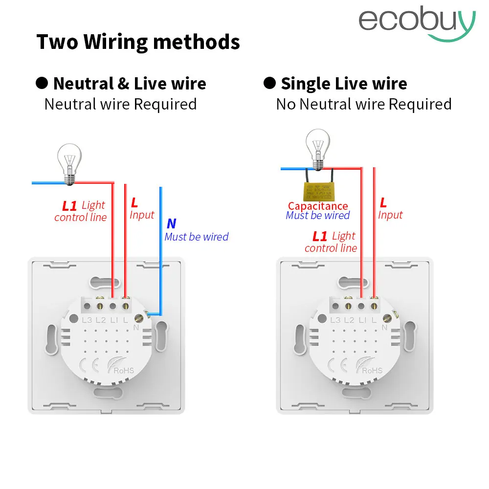 Sakelar Pintar WiFi Sakelar Sentuh Dinding Lampu UE 220V Membutuhkan Kawat Netral Tuya Kehidupan Pintar Bekerja dengan Alexa Google Home 1/2/3/4 Gang