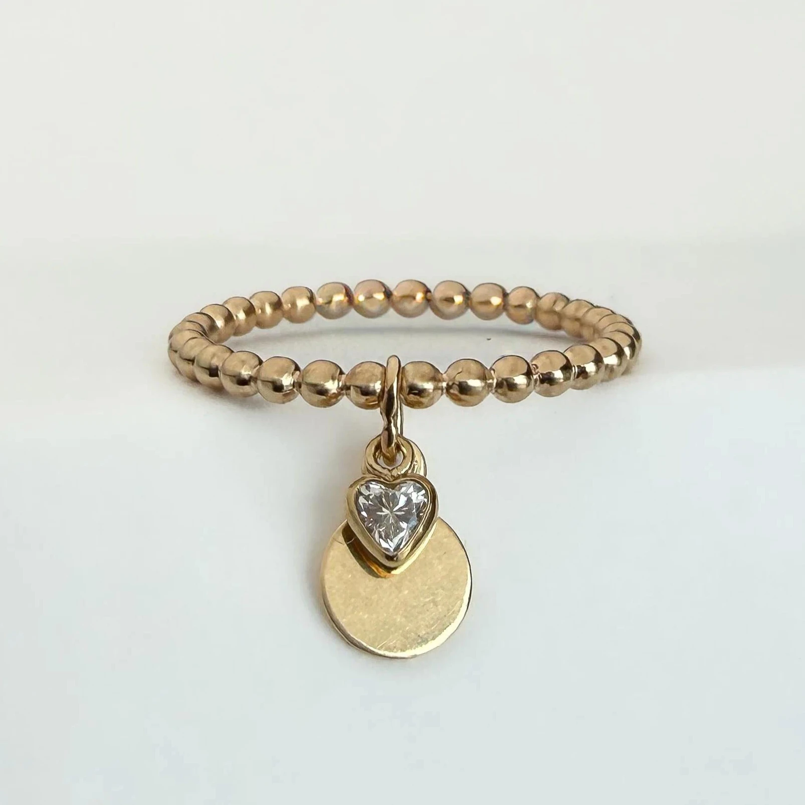 14k Gold Filled Heart Diamond CZ Ring Dainty Beaded Band Personalized Jewelry Tarnish Resistant Jewelry Gift for Women