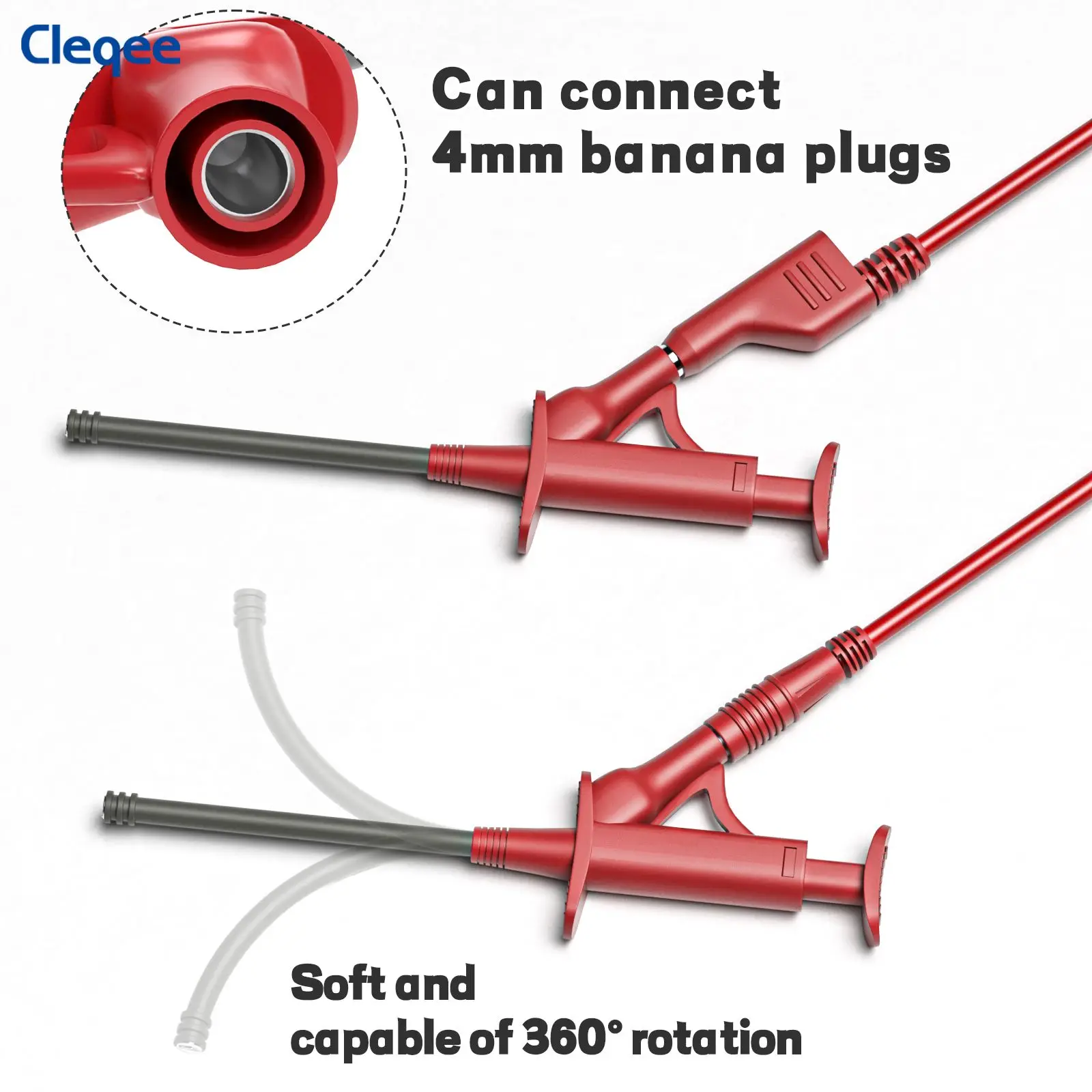 Cleqee P30042 Multimeter Test Hook Clip with 4mm Female Banana Socket Flexible Insulated High Voltage for Electrical Testing