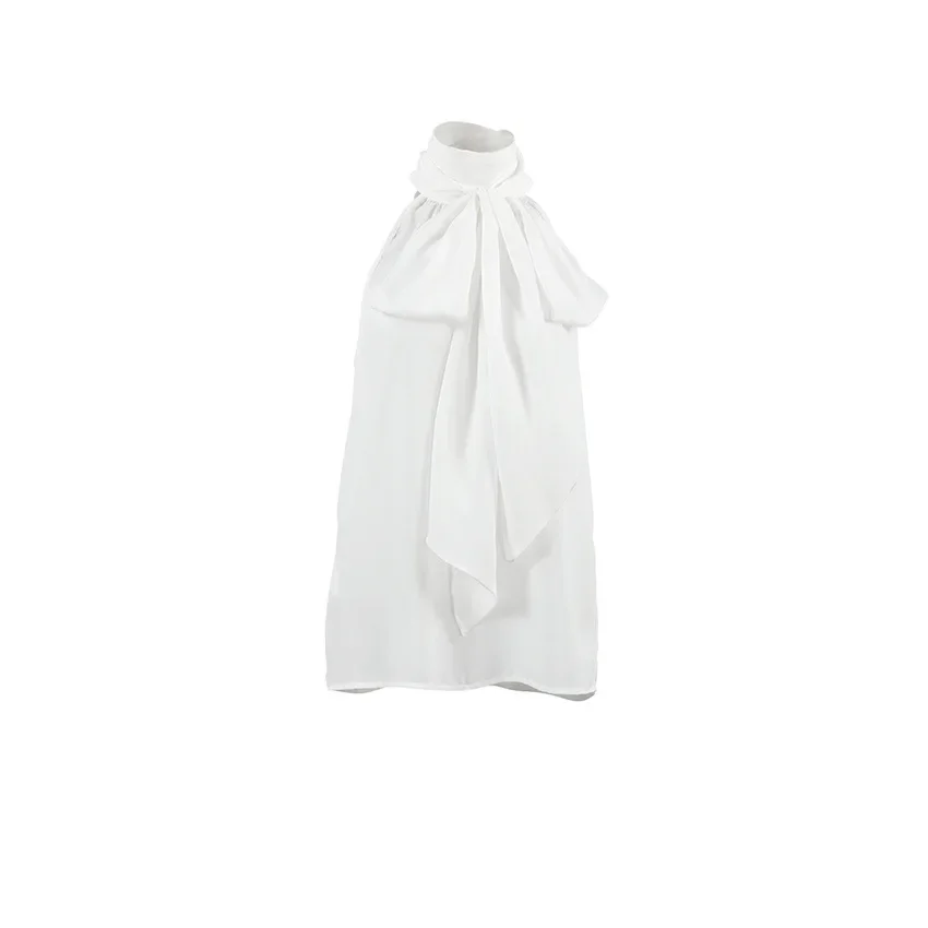 

Hanging Neck Chiffon Top For Women In The Summer Of 2026, New Commuter Base, Lace Up White Vest