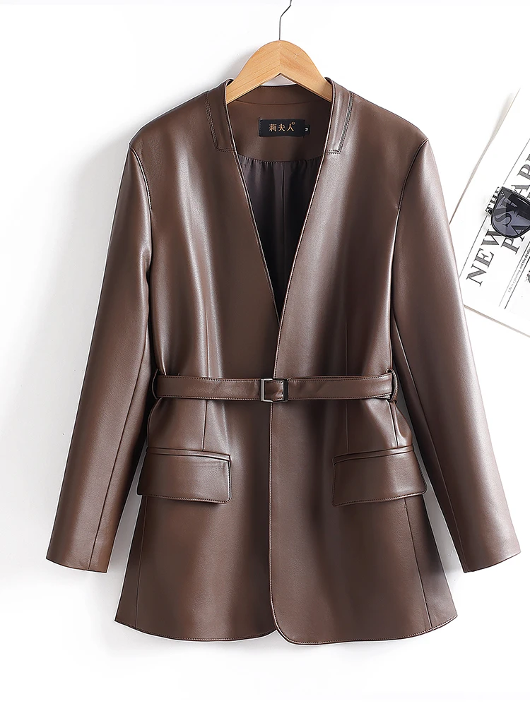   Giacca in Vera Pelle di Pecora Ning per Donna, Lunghezza Media, Slim Fit, Collezione Primavera 2025, Cappotto alla Moda