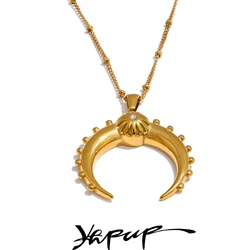 Yhpup 50+7CM Fashion Stainless Steel Metal Moon Charm Pendant Necklace 18K Gold Color Plated Waterproof Collar Jewelry Gift