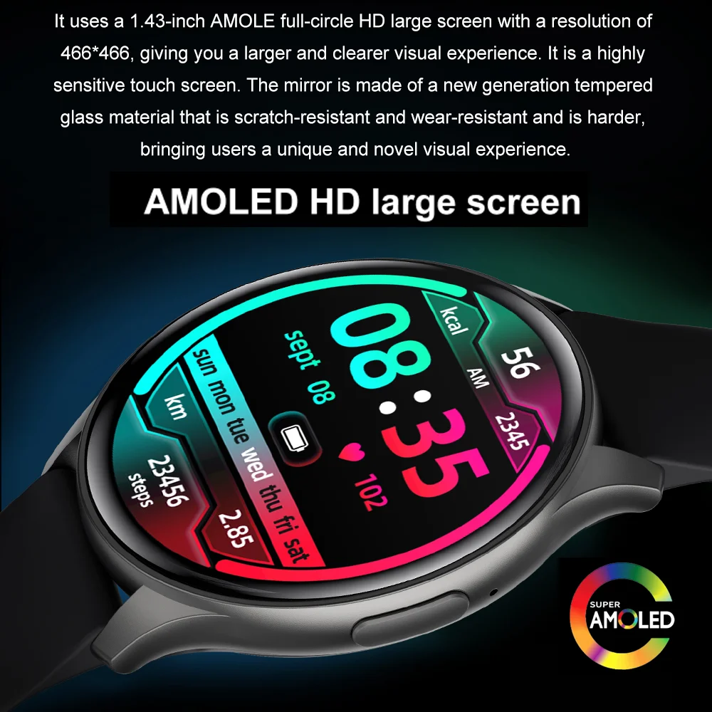 

New AMOLED Screen Blue Tooth Call Smartwatch Heart Rate Sports Fitness Temperature Music Smart Watch Information Push Clock
