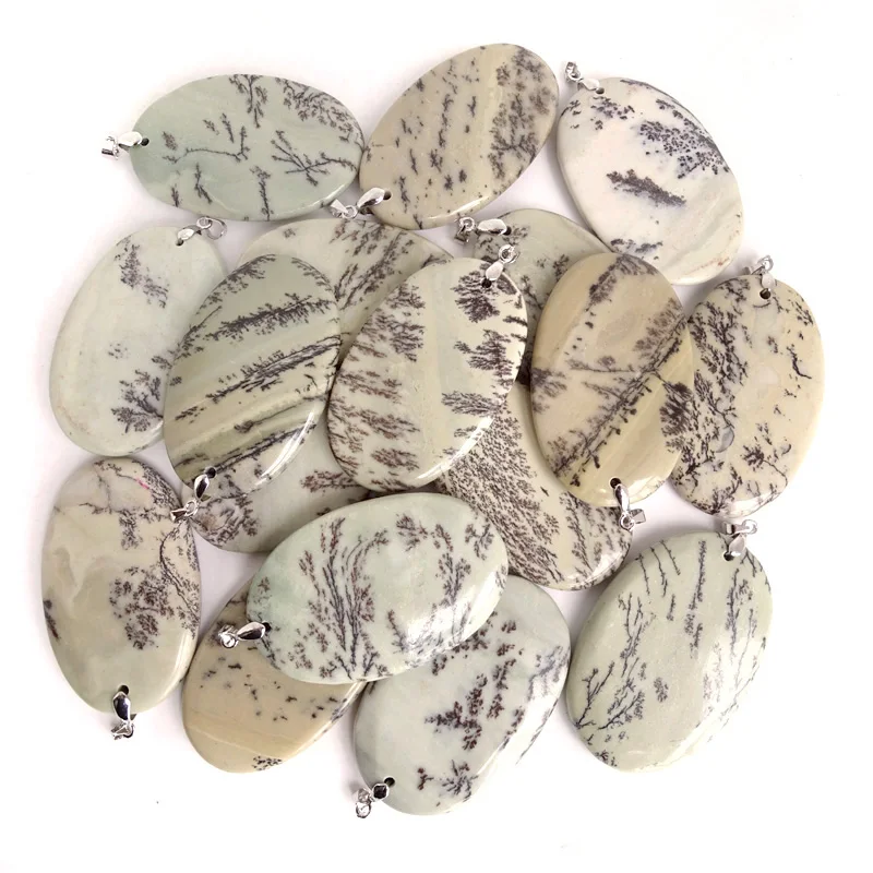 Fashion Women Man Gift Necklace Green Natural Dendrite Moss Agate Stone Slide Healing Crystal Pendants for Jewelry Making BW098