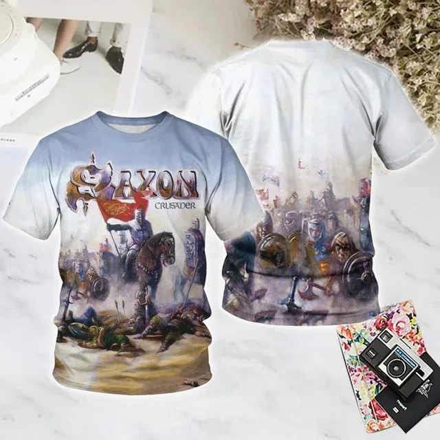 Rock Saxon Band 3d Print T-shirt Men Women Fashion Hip Hop Short Sleeve Oversized T shirt Sports Tops Tees Men Clothes Punk
