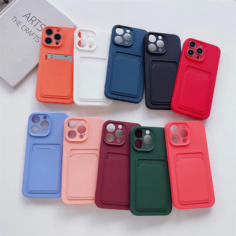 Einfarbige Kartensteckplatz-Taschenhalter-Silikon-weiche Handyhülle für iPhone 14 13 12 Mini 11 Pro Max X XR XS 7 8 Plus stoßfeste Abdeckung