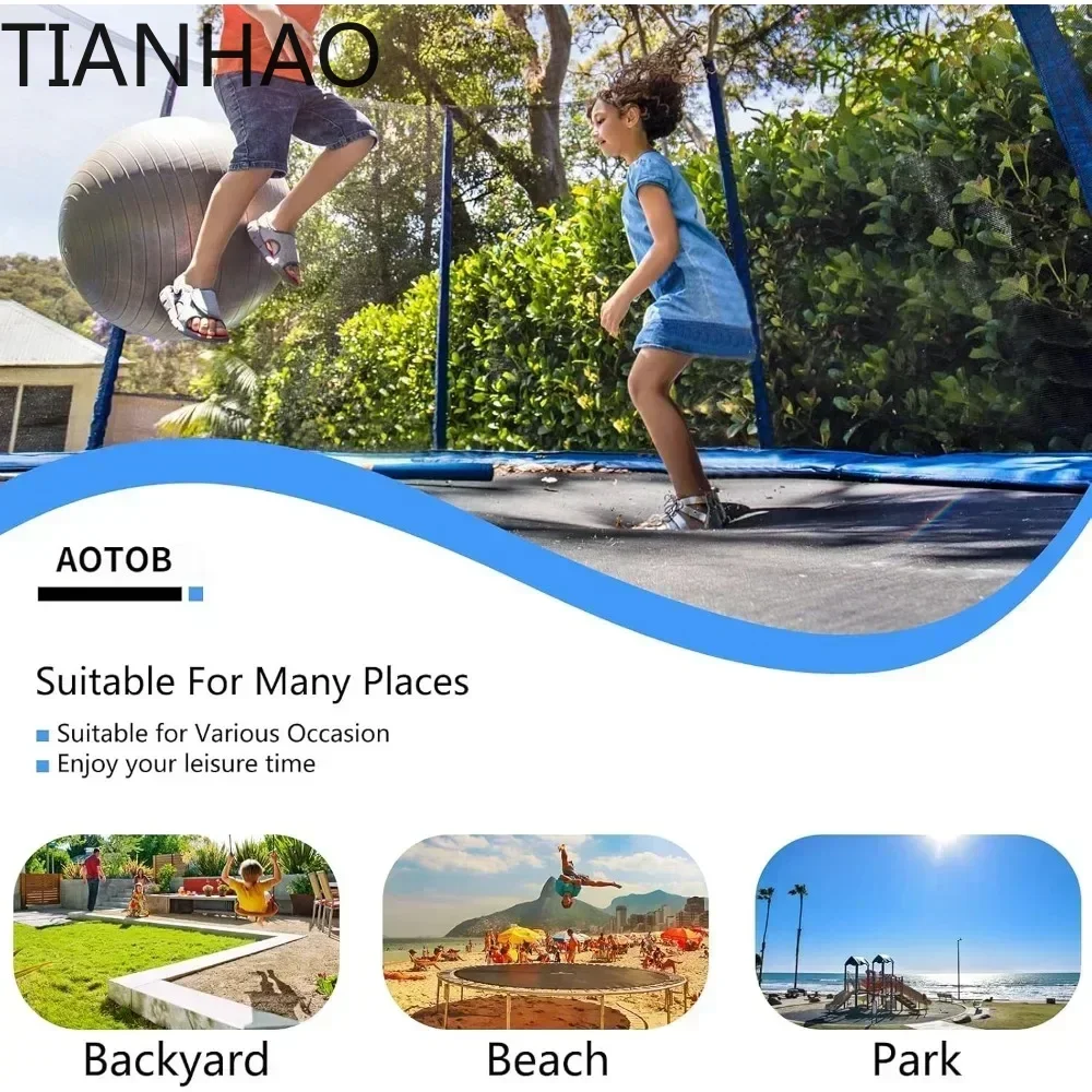 14ft/15ft Trampoline with Safety Net, Outdoor Trampoline with Basketball Stand, Heavy Duty Jumping Mat and Spring Cover Pad view 6