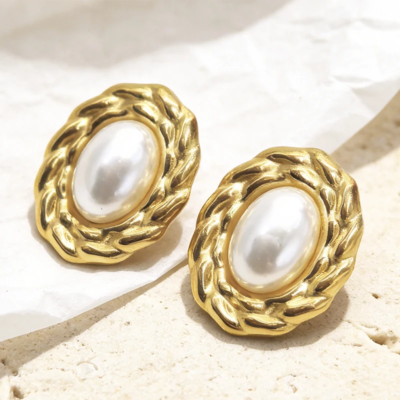 Vintage Geometrische Edelstahl-Ohrclips für Damen 18K Vergoldet Einfache Naturstein Wasserdichte Nicht-Durchstochene Ohrringe Schmuck – Detail 3