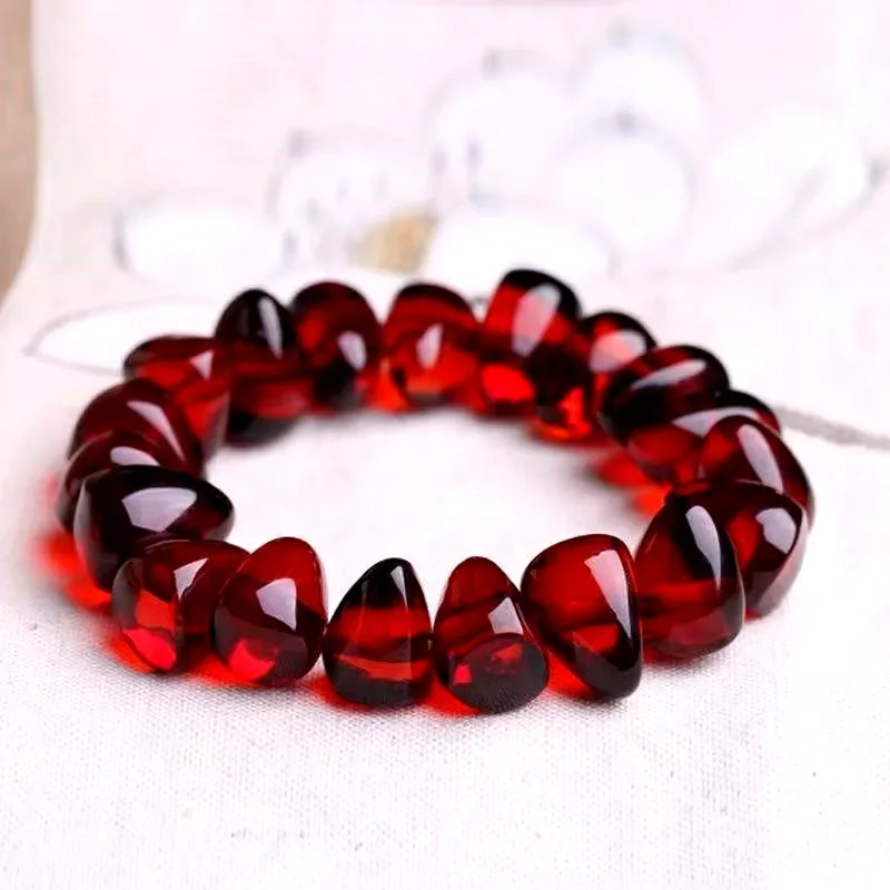 Bohemian Amber and Blood Red Beeswax Bracelet for a Comfortable Fit