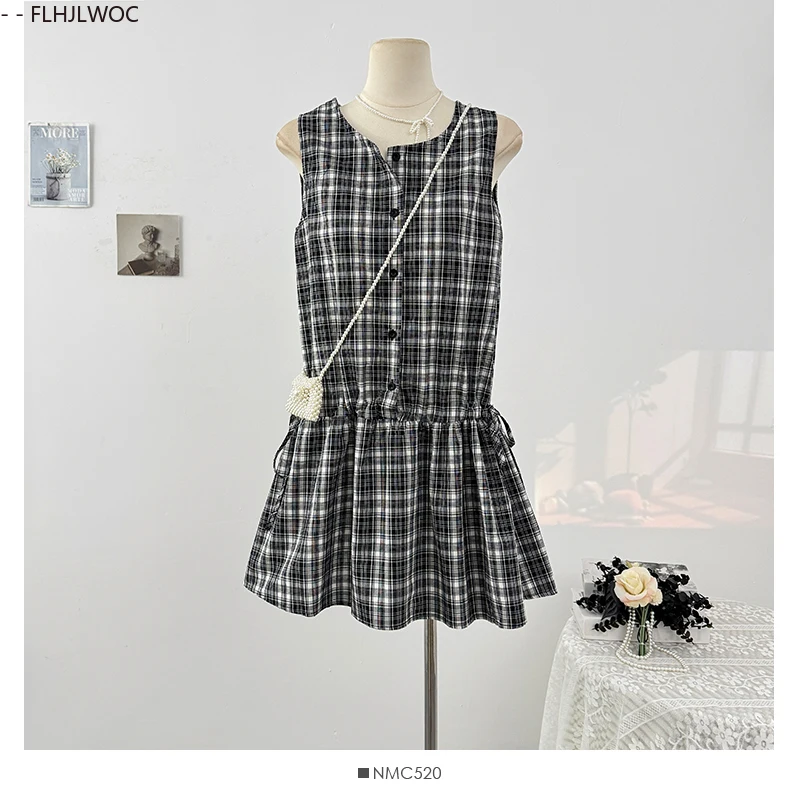 Shirring sem mangas peplum topos bonito doce japão meninas retro vintage babados camisas xadrez cintura fina chique y2k design blusas