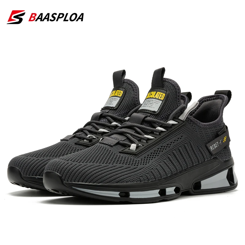 

Baasploa New Men Walking Shoes Outdoor Mesh Breathable Lace-Up Sneakers Male Casual Non-slip Wear-resistant Sports Shoes