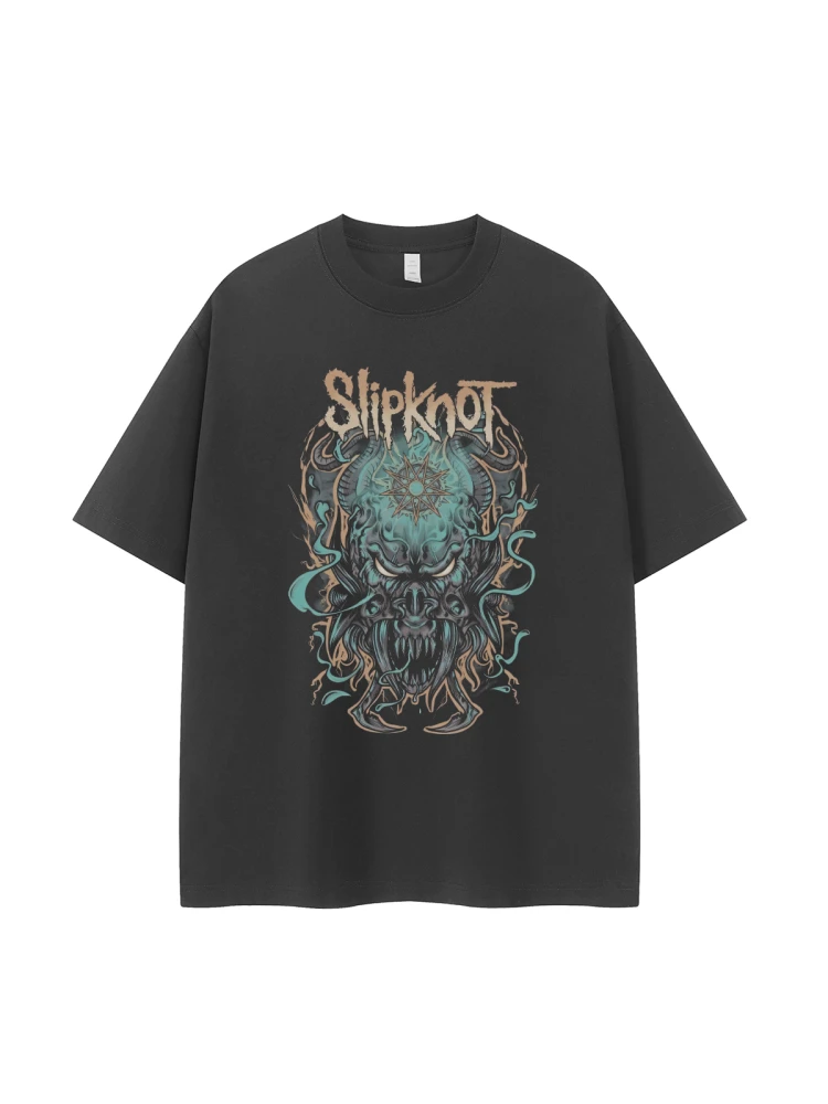 Loose Fit Vintage American Street Style Dark T-Shirt Short Sleeve Rock Band T-Shirt Breathable Cotton Casual Fashion T-Shirt
