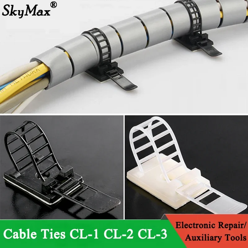 10Pcs CL-1 CL-2 CL-3 Cable Clips Self Adhesive Mount Wire Clamps Line Tie Fixed Adjustable Fasten Organizer Holder Black White