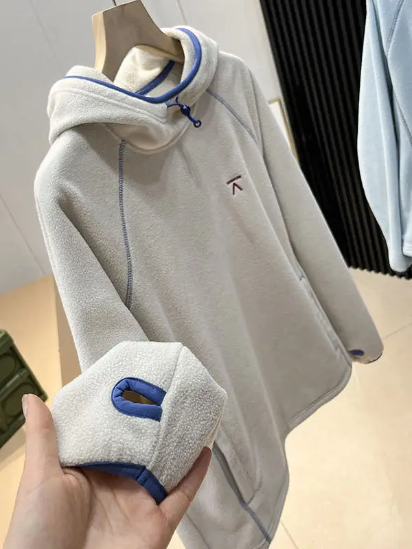 Fleece Lined Hoodie Sweatshirt Unisex Thickened Sportswear Half High Collar Autumn Winter Warm Outerwear Polyester Fiber