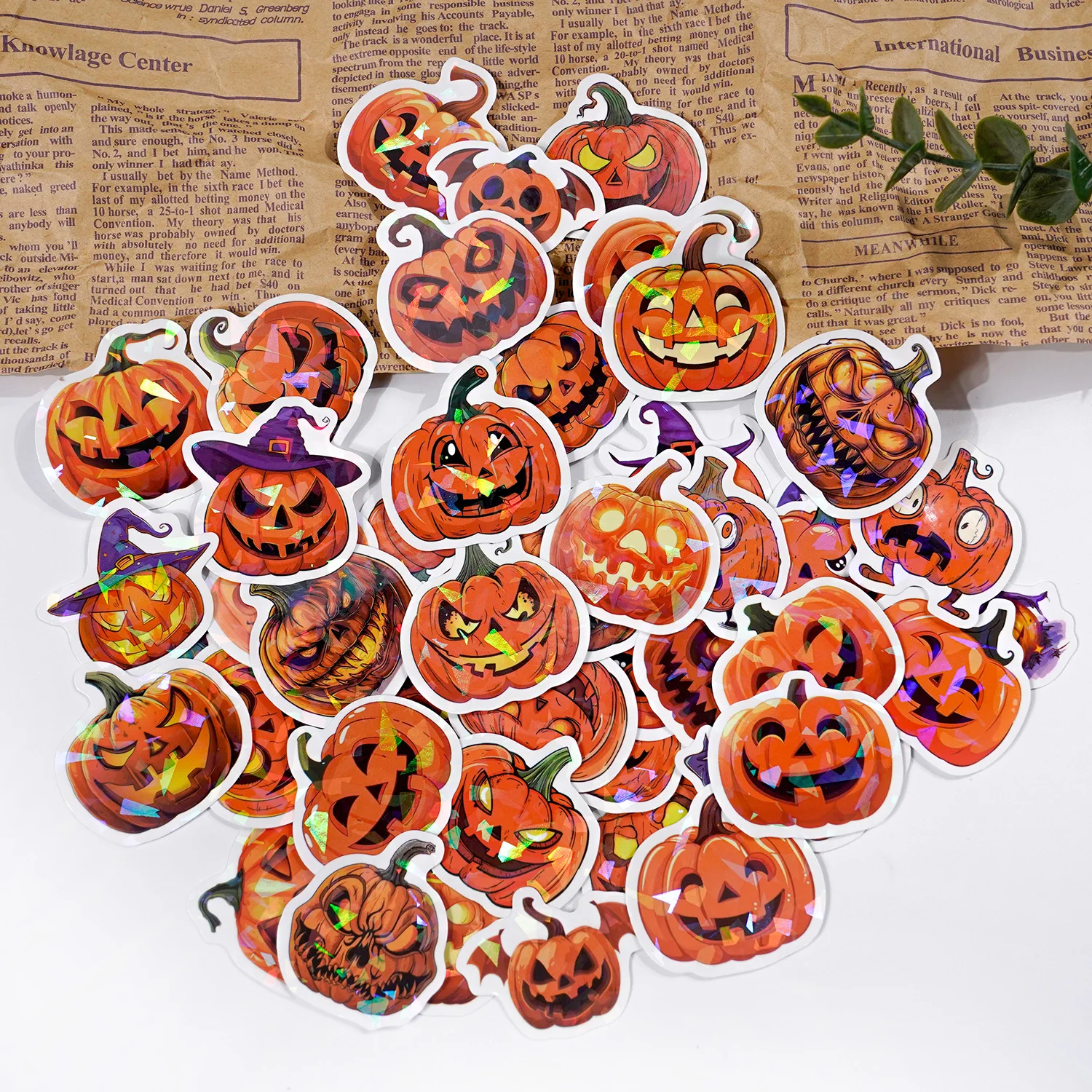 Laser Pumpkin Sticker Halloween Stickers Holographic Flash Sticker for Gifts Cups Waterproof Removable Halloween Stickers