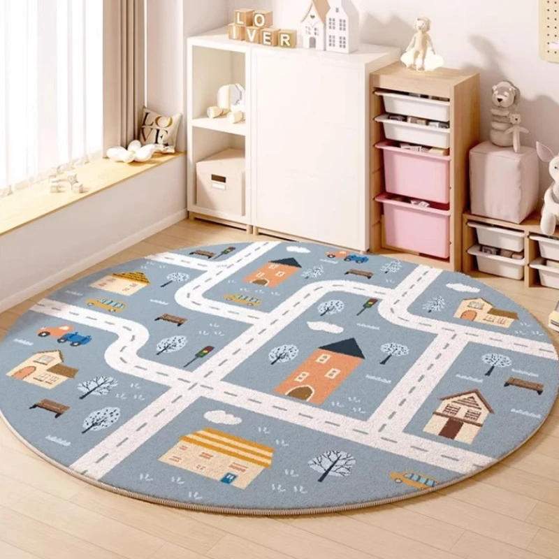 

Round Cartoon Pattern Living Room Carpets Comfortable Soft Bedroom Bedside Carpet Decoration Home Rugs Creative Boy Room Rug 양탄자