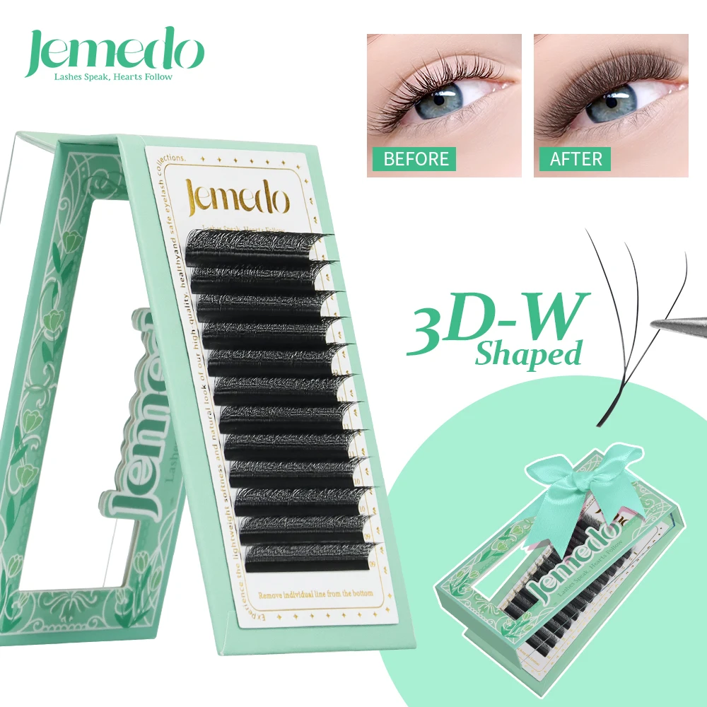 

JEMEDO 0.07mm Eyelash Extension 3D W-Shape Lash Extensions Natural Premade Volume Fans C/D/M Curl Lashes For Beauty Eye Makeup