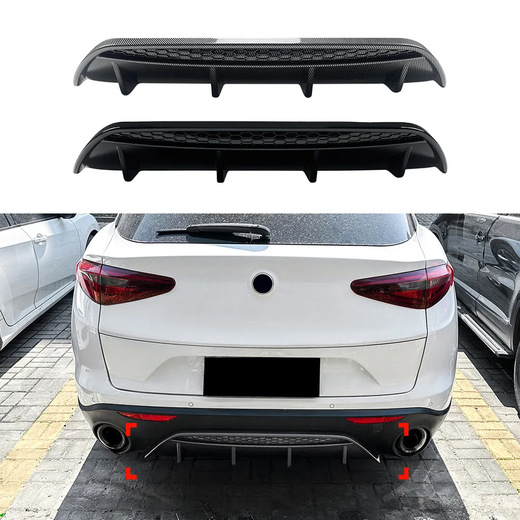 

FOR Alfa Romeo Stelvio 2017-2024 Rear Bumper Diffuser Lip Carbon Fiber Look/Gloss Black Tail Boot Spoiler Splitter Protector Kit