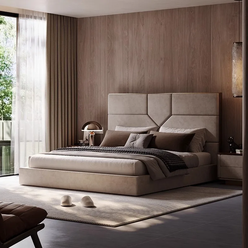bed modern light luxury designer 1.8 meters leather art bed master bedroom leather double bed first layer cowhide simple