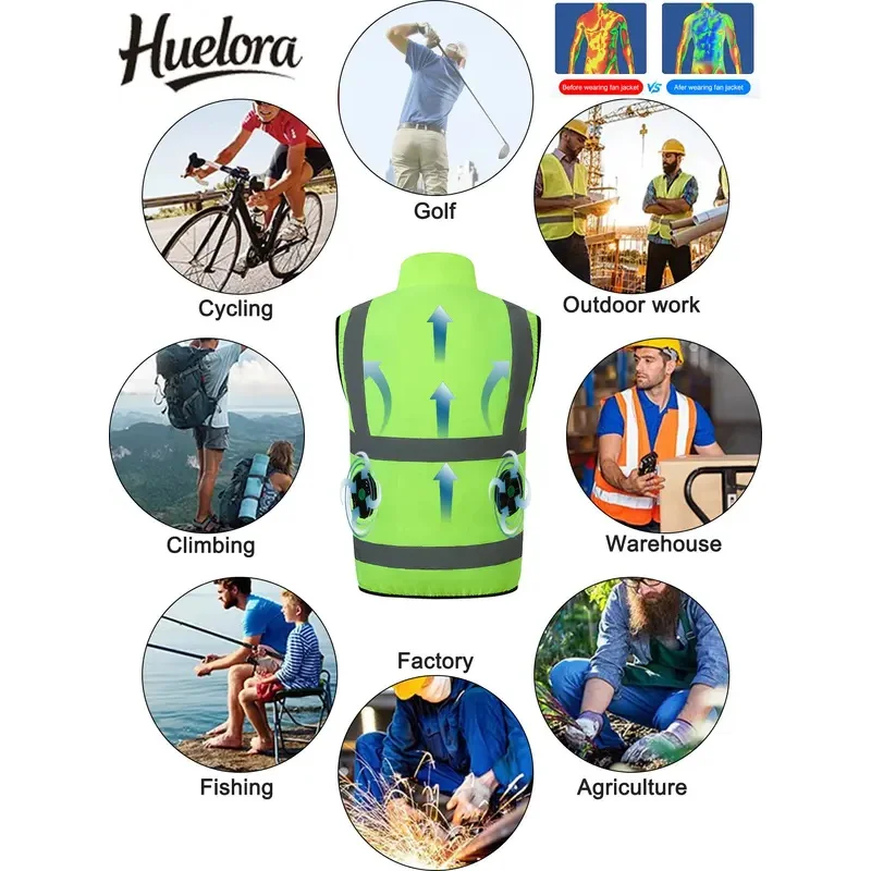 2026 New Cool Vest Summer Cooling Fan Waistcoat Reflective Stripe Work Clothes 5V USB Charging Conditioning Clothes Cooling Vest