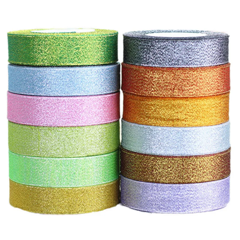 (25yards/roll) 3/4''(20mm) Metallic Glitter Organza Ribbon Colorful gift package ribbons wholesale