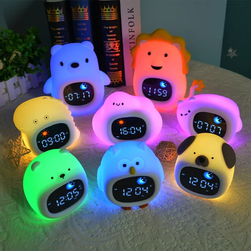 Night Light Clock Cat Baby Sleeping Training Musical Alarm Clock Led Night Table Light Children Sleep Training
