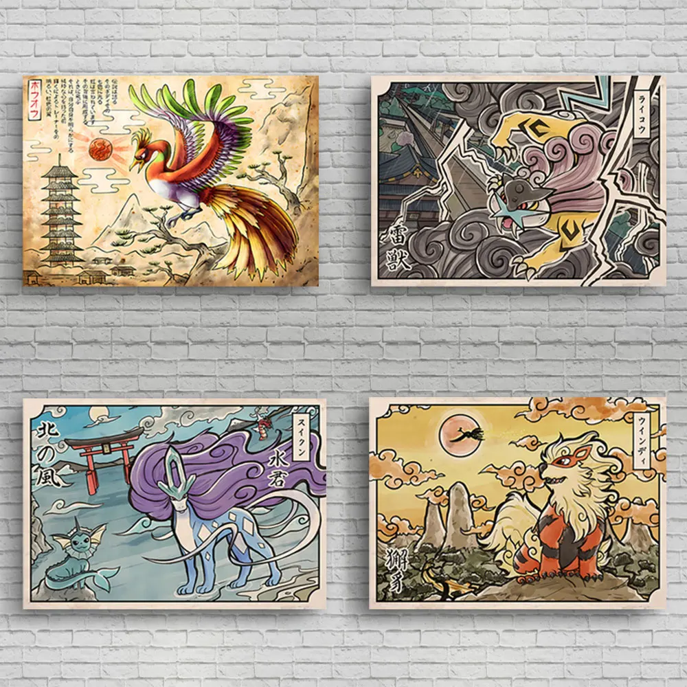 Póster abstracto de Pokémon de Anime de Japón periférico, pintura en lienzo, arte de pared, imagen Vintage, decoración de habitación, regalos de Navidad para niños