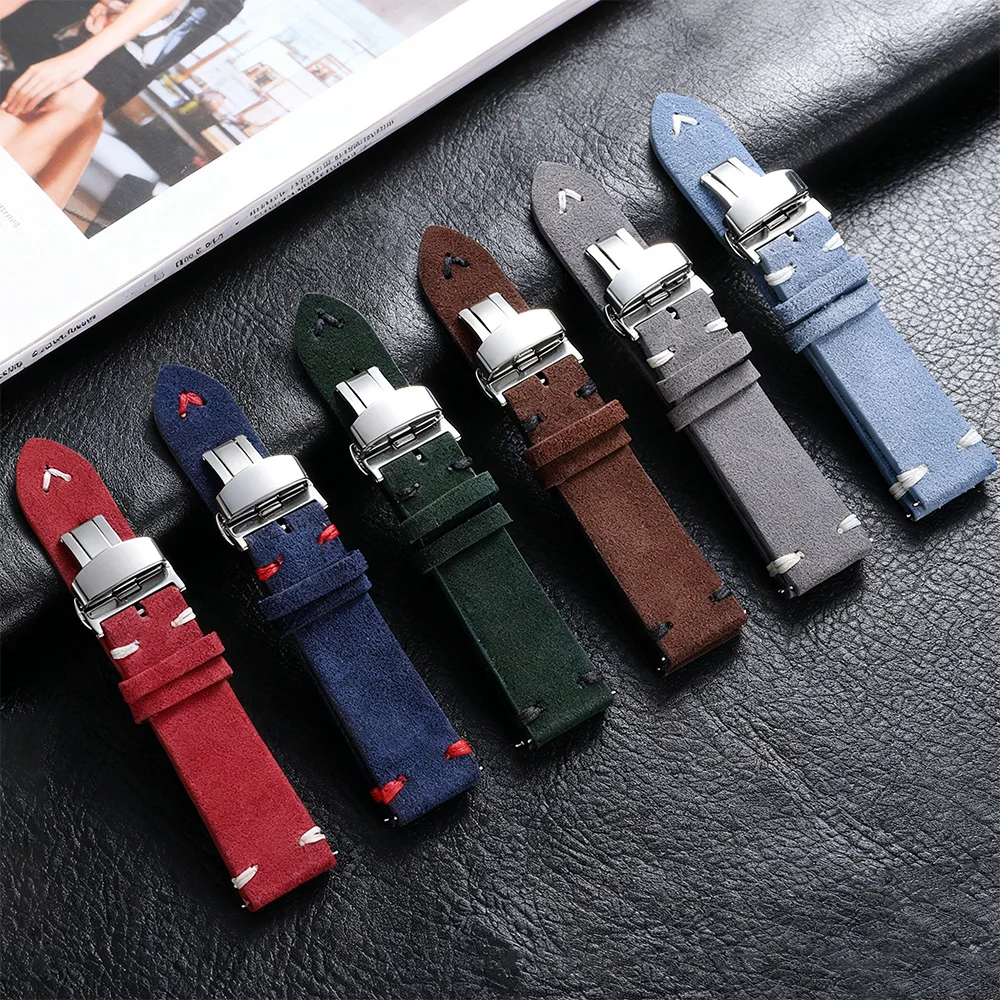 

Wristband 18mm 20mm 22mm Quick Release Soft Suede Strap Premium Suede Leather Watch Bands Calfskin Butterfly Clasp Bracelet