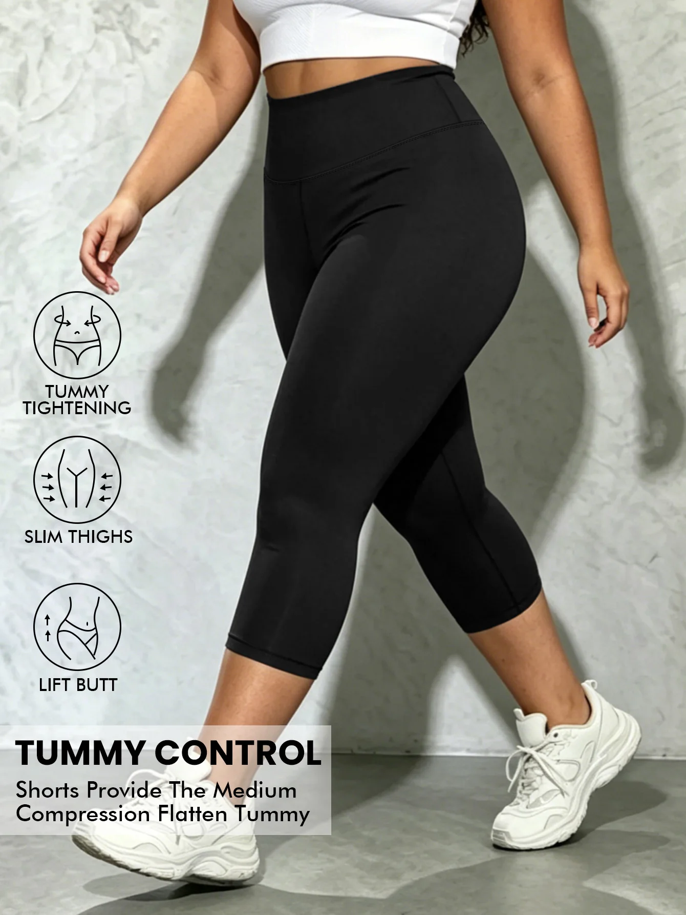 Plus Size Tummy Control High Waisted Capri Leggings for Women - Soft Slim Yoga Pants for Running Cycling Workout