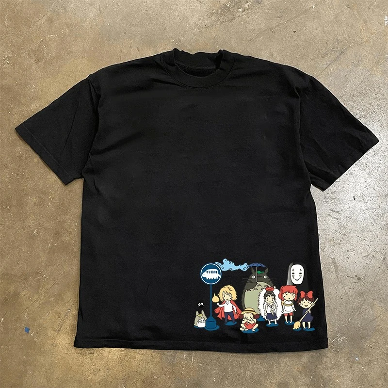 

Футболка с короткими рукавами из плотного хлопка с мультяшным принтом. Модные мужские и женские топы, популярные для спорта и отдыха для мужчин и женщин.