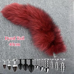 40cm Sexy Dyed Fox Tail Detachable Anal Butt Plug for Couple BDSM Cosplay Fantasy Alternative Erotic Sex Toys